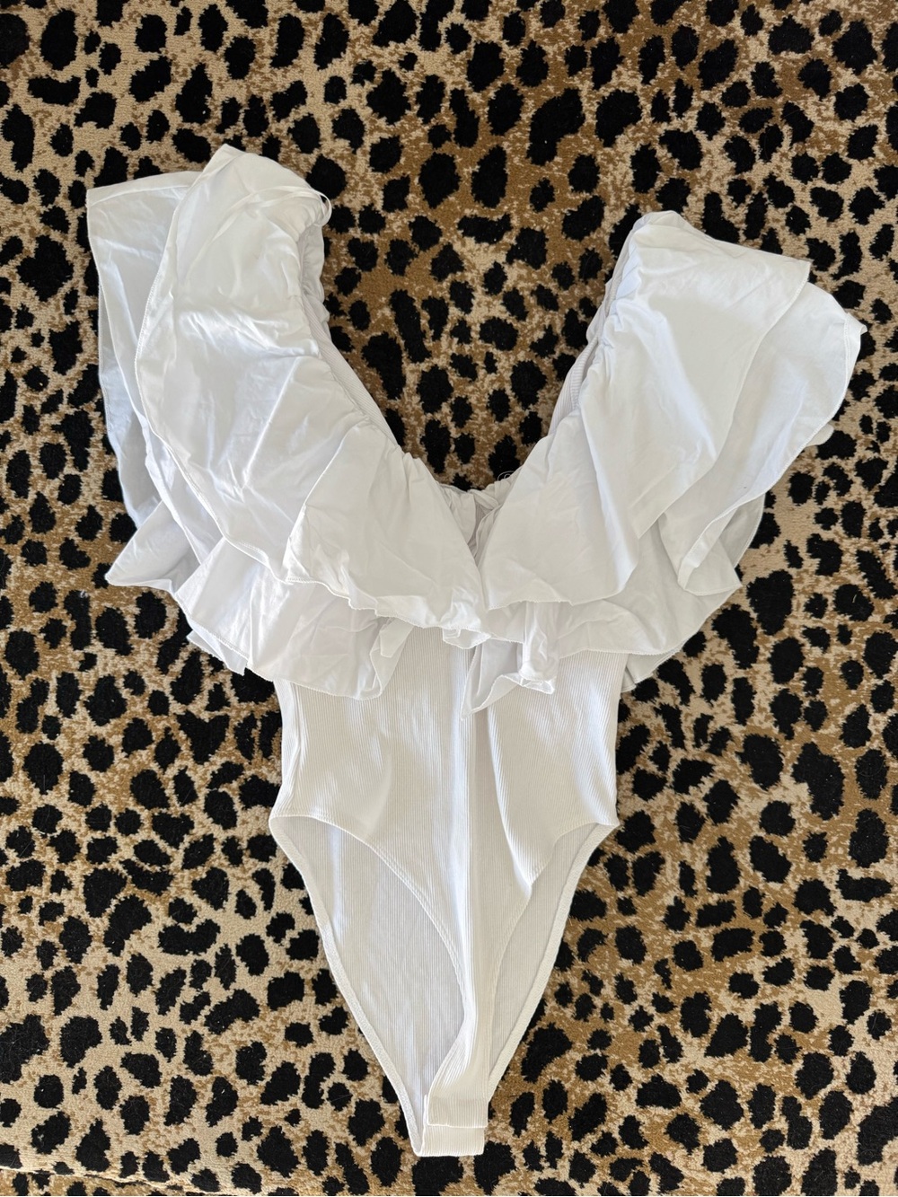 Zara White Ruffle-Trimmed Bodysuit